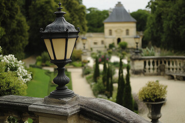 Obraz premium Elegant lanterns illuminate garden path