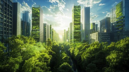 Obraz premium Green cities use technology to protect the environment and promote sustainable living, aligning with the goals of sustainable development.