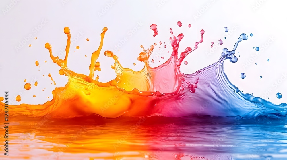 Poster colorful splash of vibrant liquid dynamics creating an abstract art design full of energy and moveme