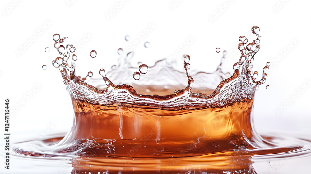 Poster Colorful splash of refreshing liquid with splashing droplets and bubbles creating a dynamic and vibrant abstract background  Elegant and energetic fluid motion against a clean transparent surface