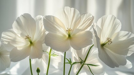 Delicate White Geranium Flowers in Soft Light. Generative AI
