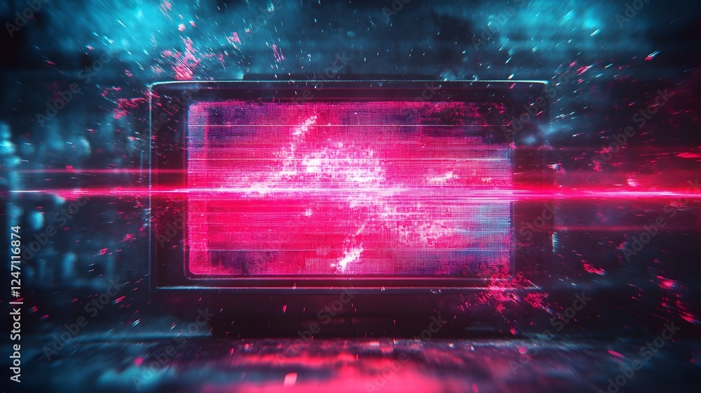 Aufkleber Dazzling digital laser particles swirling and pulsing in a vibrant futuristic cyberpunk inspired neon grid backdrop creating a captivating and immersive visual experience  Glowing shimmering
