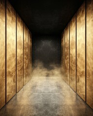 Obraz premium A stunning interior space featuring golden walls and a misty atmosphere creating a dramatic and luxurious effect.