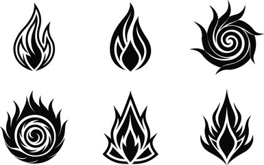Tribal Fire Flame Tattoo Designs Six Black Ink Symbols