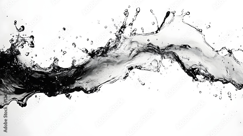 Aufkleber dramatic monochrome splash of water droplets in dynamic motion with elegant minimalist design abstra