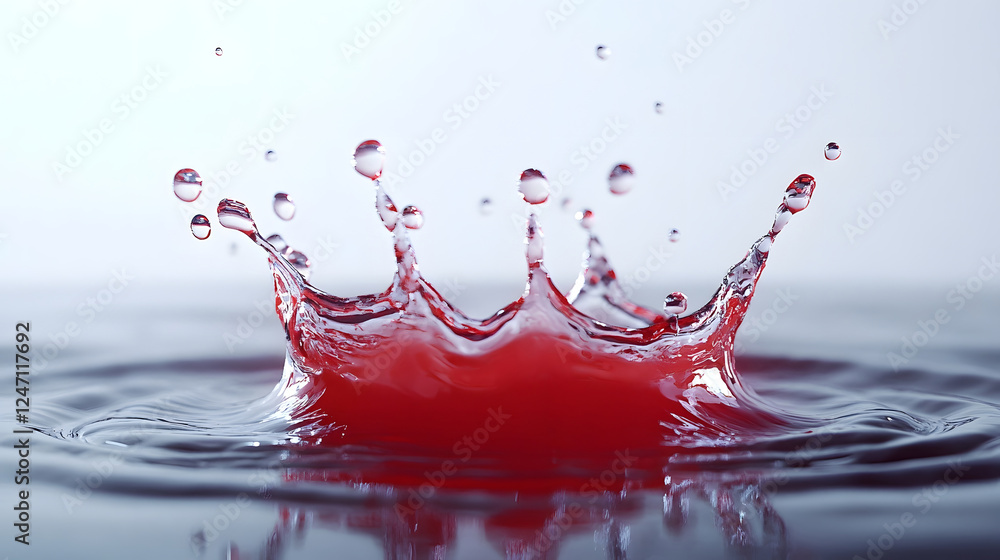 Poster Dramatic red water splash creating a dynamic and powerful visual effect with rippling motion and fluid energy