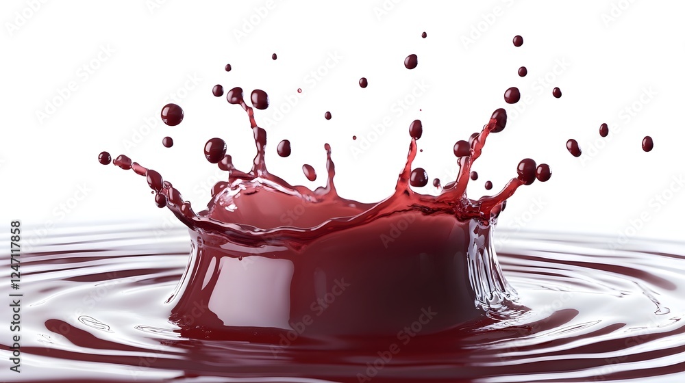 Aufkleber Dramatic splash of vivid red liquid with dynamic motion and rippling water droplets on a reflective wet surface  This creative
