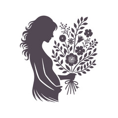Mother's Day Love: Silhouette of Child Giving Flowers to Mother