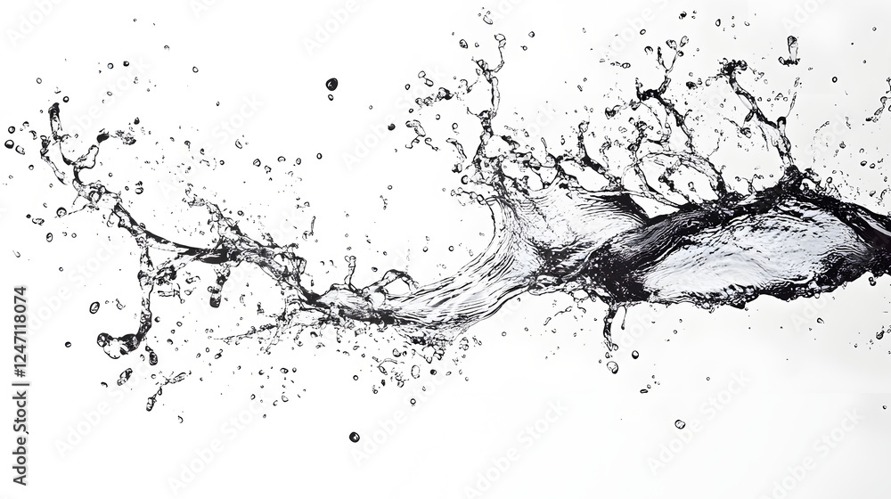 Poster dramatic water splash creating an energetic chaotic flow with rippling liquid textures and vivid mot