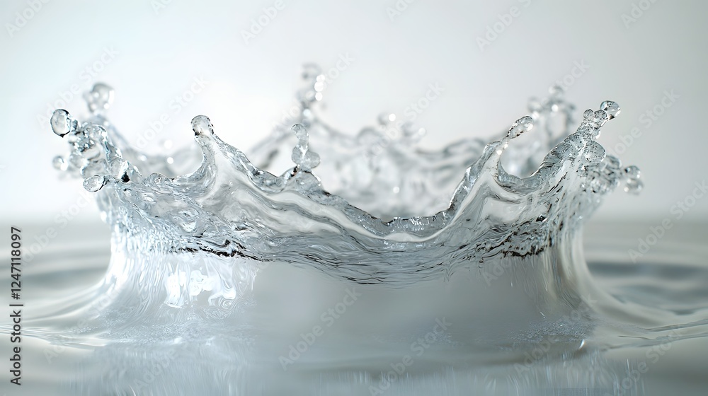 Aufkleber Dramatic water splash crown with fluid droplets and rippling movements creating an abstract and dynamic aquatic scene with a sense of energy and freshness