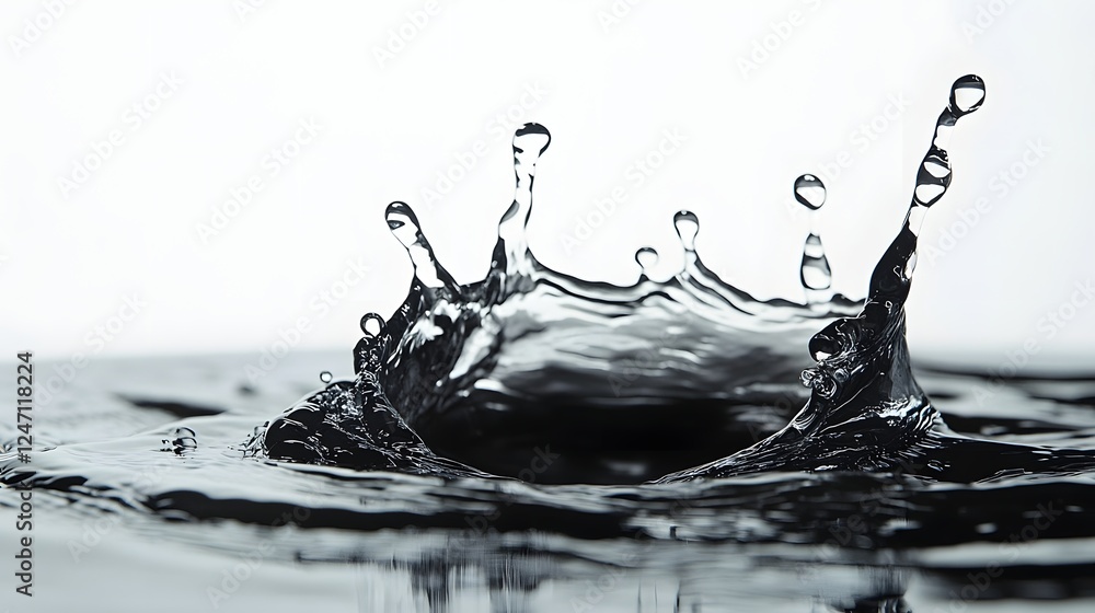 Poster dramatic water splash forming surreal abstract liquid art with high contrast black and white minimal
