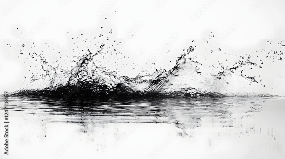Poster Dramatic water splash with flowing motion and vibrant droplet patterns creating a dynamic and captivating abstract background  The image showcases the energy force