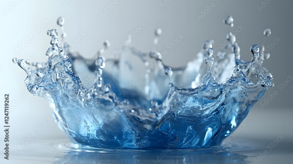 Aufkleber dynamic blue water splash with crystal clear droplets flowing and rippling in a refreshing energetic