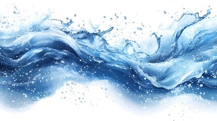 Dynamic Blue Water Splash with Flowing Crystal Clear Droplets and Foamy Waves  Abstract Background of Refreshing Aqua Liquid Motion and Transparent Fluid Texture