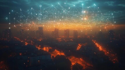 Futuristic Cityscape with Digital Connectivity Concept. Generative AI