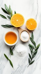 Natural vitamin C ingredients supplements on marble surface