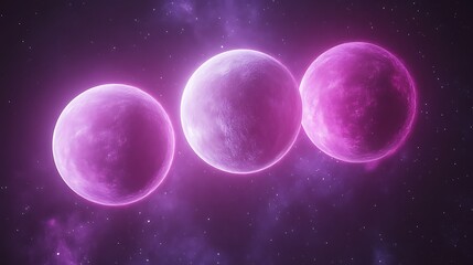 Fototapeta premium Three Pink Planets in a Purple Nebula Space