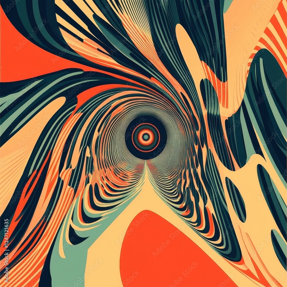 Poster abstract swirling pattern with vibrant colors and converging lines