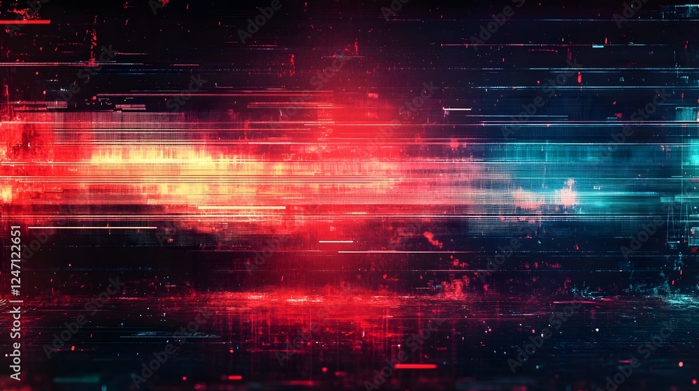 Poster Futuristic and dynamic abstract digital background with neon lights vibrant glitch effect and fluid geometric patterns