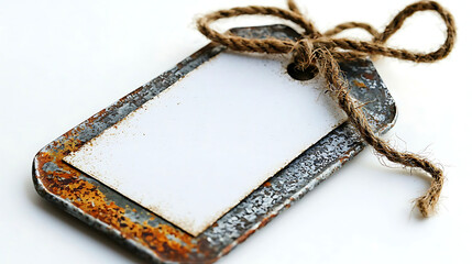 A tag with a white background and a brown string tied to it. generated using AI