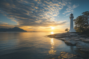 Fototapeta premium Morning Lighthouse View on an Island in High Quality