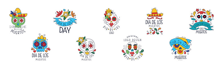 Mexican Dead Holiday and Festival Label Vector Set