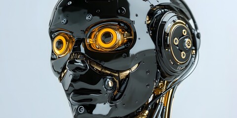 Fototapeta premium A human-robot hybrid portrait, blending organic and mechanical elements with a futuristic, profound feel. Perfect for cyberpunk designs, AI ads, or articles on humanity's future with machines.