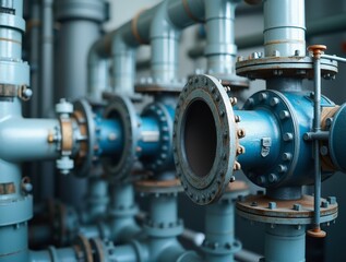 Obraz premium Close-up of industrial pipes and valves at refinery