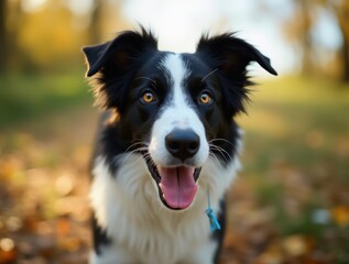 Fototapeta premium Energetic border collie enjoying autumn outdoors