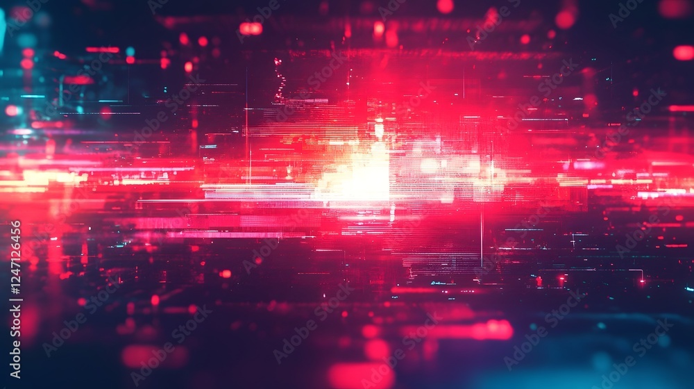 Poster Mesmerizing abstract digital artwork featuring a dazzling neon glitch fractal visualization of cosmic data digital energy and futuristic technology  A vibrant dynamic