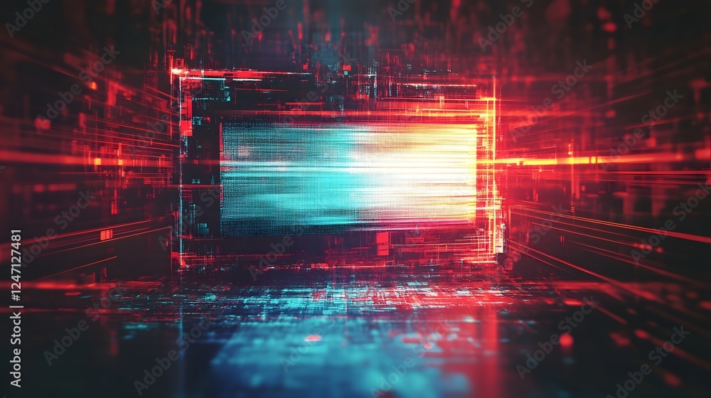 Fototapete Mesmerizing Colorful Digital Backdrop with Glowing Neon Lights and Abstract Geometric Patterns  Futuristic and Electrifying Visual Effect for Technology Art or Design Concepts
