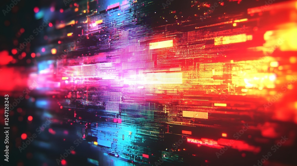 Aufkleber Mesmerizing Explosion of Luminous Digital Energy in Dynamic Abstract Visualization   Futuristic Vibrant and Captivating Technological Motion Graphic with Shimmering Streaks Sparks and Pulsing Lights