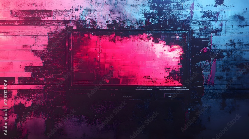 Poster Mesmerizing Glitch Art Explosion of Color and Energy   Vibrant abstract digital with distorted manipulated textures and dynamic fluid patterns in a futuristic experimental style
