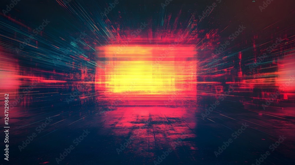 Fototapete Mesmerizing futuristic sci fi digital abstract background with a vibrant neon light explosion visualization  Luminous dynamic and visually captivating