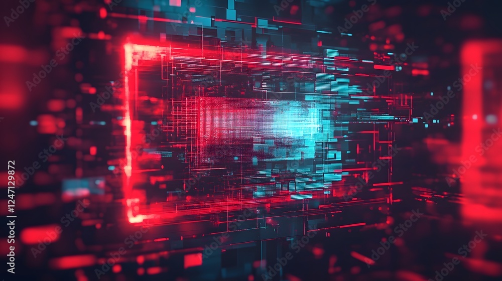 Poster mesmerizing glowing digital landscape with abstract fractal patterns neon light formations and a fut