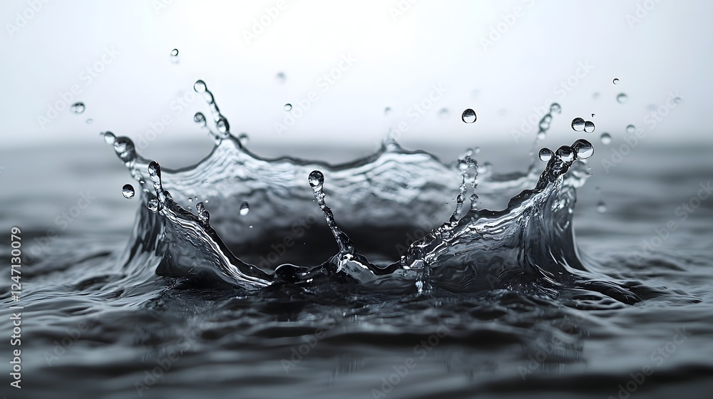 Poster Powerful Water Splash Capturing the Dynamic Movement and Refreshing Energy of Liquid Flow  This abstract image showcases the captivating beauty and raw power of water in motion
