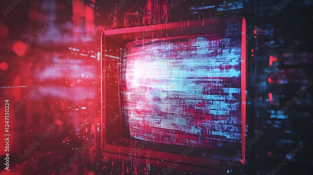 Poster pulsating neon synapse abstract futuristic digital screen glitch with luminous fluorescent lights an