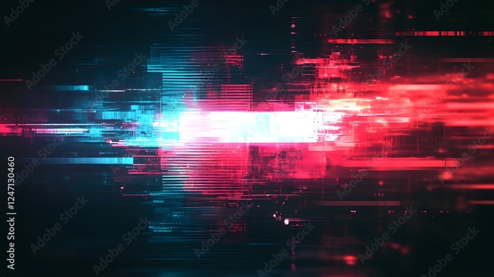 Poster Stunning abstract digital art featuring a dynamic explosion of vibrant neon lights glitchy patterns and futuristic technological elements