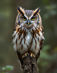 Fototapeta premium Portrait of an eurasian eagle-owl sitting on a glove