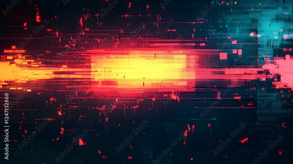 Aufkleber vibrant and dynamic digital art explosion of futuristic neon lights glitch effects and sci fi inspir