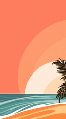 Fototapeta premium Sunset ocean with palm tree silhouette