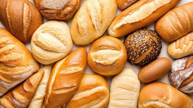 Real Bread Week Assortment of freshly baked bread loaves displayed on a white background