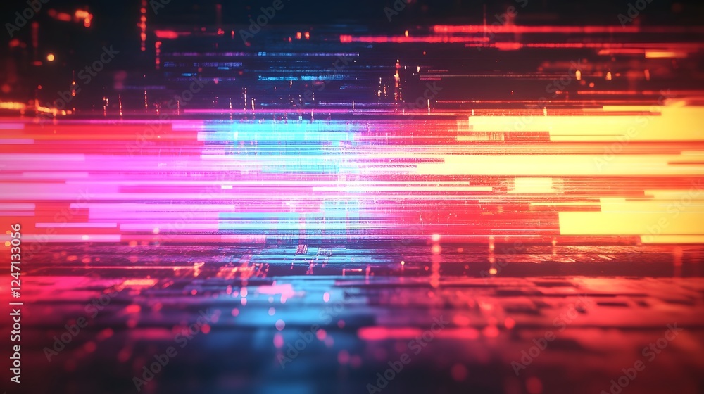 Leinwandbilder vibrant and futuristic glitch abstract digital art with neon lights bursts of energy and dynamic tec