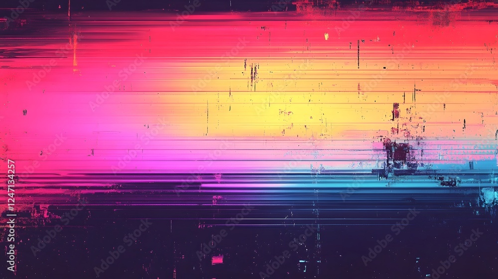 Aufkleber Vibrant futuristic digital glitch abstract with psychedelic neon lights distorted motion patterns and a kaleidoscope of vibrant colors and dynamic visual effects  This captivating
