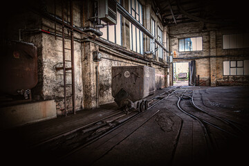Underground train in mine, carts in coal mine