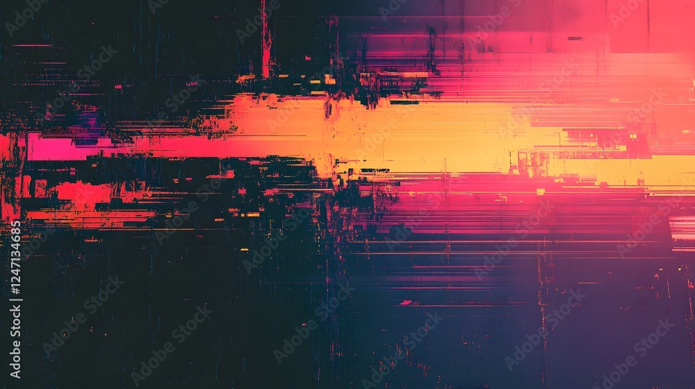 Poster Vibrant Glitch Abstract Digital Art Background with Striking Color Contrast and Chaotic Movement  Futuristic Surreal and Technologically Inspired Visuals Create a Mesmerizing Otherworldly Atmosphere