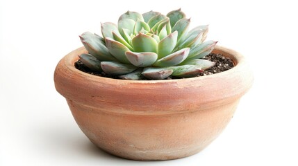 Isolated image of a plant pot with a single succulent on a white background, perfect for promoting home gardening products.