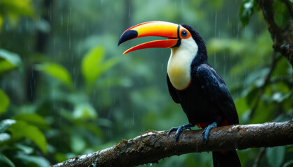 Fototapeta premium A colorful keel billed toucan photographed in Costa Rica