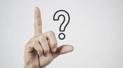 Curious Hand Gesture With a Question Mark Symbolizing Inquiry and the Pursuit of Understanding in a Minimalist Setting. Generative AI