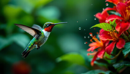 Fototapeta premium Stunning close-up of a hummingbird . Captures nature's beauty and the elegance of these tiny birds.